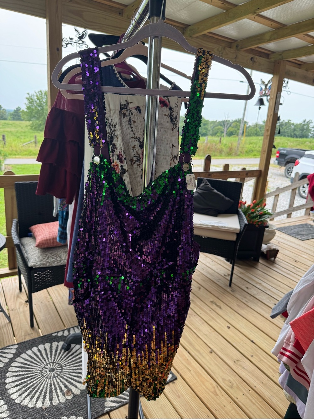 NWT Mardi Gras Sequin Overalls Romper Purple Green Gold Size 2XL